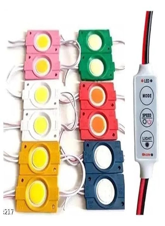 StrawHat Coin Led Module Light 2 * 6 Coin Led Module Strips (Red,White,Blue,Yellow,Green and Pink) for Various Projects,Diwali Decoration, Room Decoration with Flasher 3 Keys Switch (12 V) - Image 1