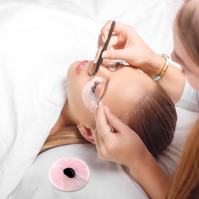 Bememo 2 Pieces Jade Stone for Lash 2 Inches Lash Tile Glue Eyelash Extension Pink Round Jade Stone Glue Holders Adhesive Pallet Fake Eyelash Holder Base - Image 3