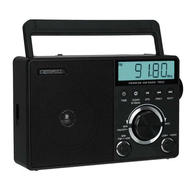 Retekess راديو رقمي محمول Retekess TR635، راديو AM FM قصير الموجة، شاشة LCD مضاءة، ساعة، راديو يعمل بالبطارية أو الطاقة الكهربائية، لكبار السن، المنزل - Image 1