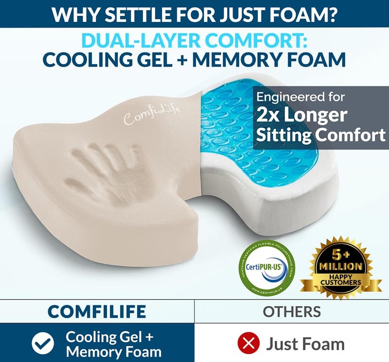 ComfiLife Premium Gel & Memory Foam Seat Cushion â€“ Doctor Recommended Office Chair Cushion, Car Seat Cushion â€“ Chair Cushions for Back & Sciatica Pain Relief â€“ Seat Cushions for Office & Desk (Beige) - Image 2