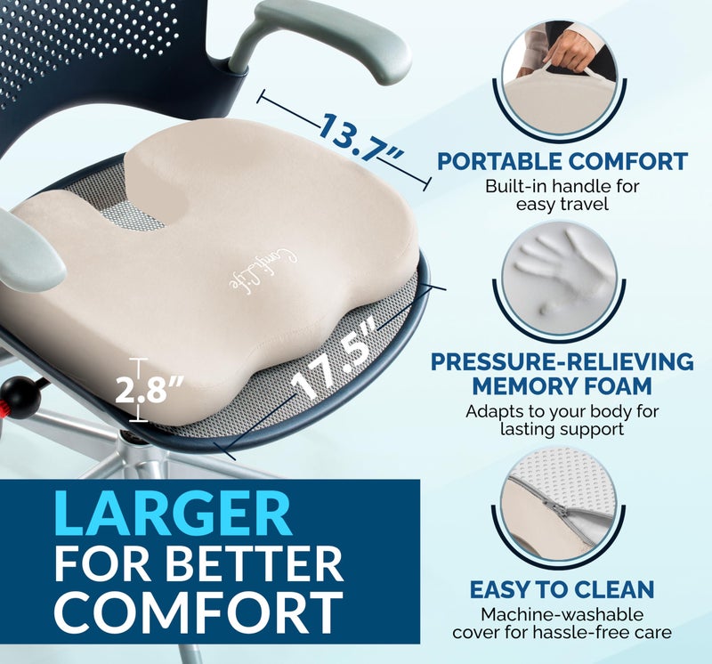 ComfiLife Premium Gel & Memory Foam Seat Cushion â€“ Doctor Recommended Office Chair Cushion, Car Seat Cushion â€“ Chair Cushions for Back & Sciatica Pain Relief â€“ Seat Cushions for Office & Desk (Beige) - Image 5