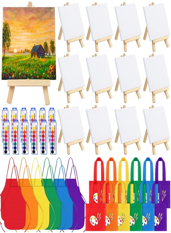 ADXCO 12 Watercolor Paint Set, 48 Pieces Mini Paint Set with 8 Colors Watercolor Paints, Mini Wood Easels, Canvas Bags, Aprons, Art Beginner Supplies - Image 1