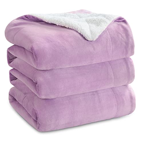 Bedsure Sherpa Fleece Blankets King Size for Bed  Thick and Warm Soft Fuzzy Plush King Blanket for Winter Lilac 108x90 Inches