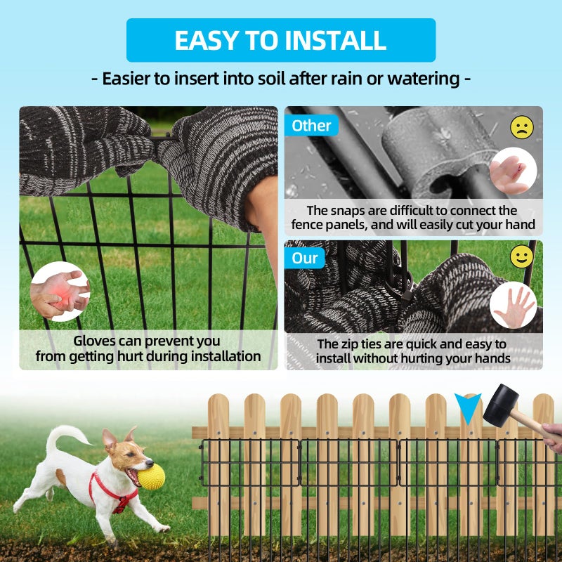 NANYEZH 25 Panels Garden Fencing Animal Barrier, 17in (H) X 27ft (L) Dog Dig Fence Barrier, 1.25in Gap Rustproof Metal Stakes Decorative Garden Fence, Ground Defense Border Fence for Outdoor, Yard, Patio - Image 4