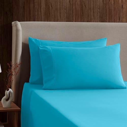 Nestl Split King Bed Sheet Set - Bright Blue - Instantly Soft Microfiber, No Break-in Wash - 4-Piece Deep Pocket Sheets & Pillowcases, Stays Put All Night - Image 3