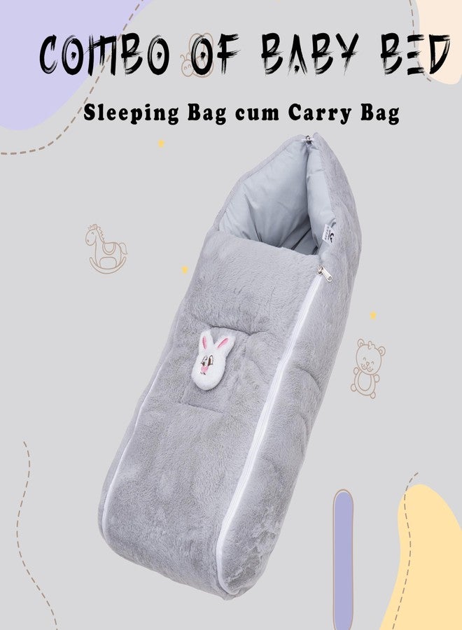 VOIDROP Baby Sleeping Bag Soft Plush Newborn Carry Nest with Hood and Zipper Warm Infant Wrapper for Winter, Travel, Stroller & Home Use Bunny Design, Comfortable for Boys & Girls (Grey) - Image 2