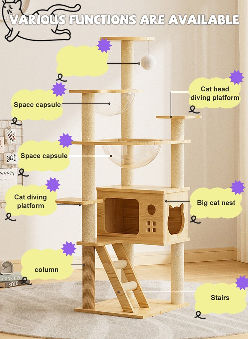 Kidle Cat House Cat Climbing Frame Cat Nest Cat Scratching Board Cat Tree Cat Supplies Pet Cat Toys Space Capsule Multi-Level Cat Tower Activity Center Condo Pet Supplies - Image 3