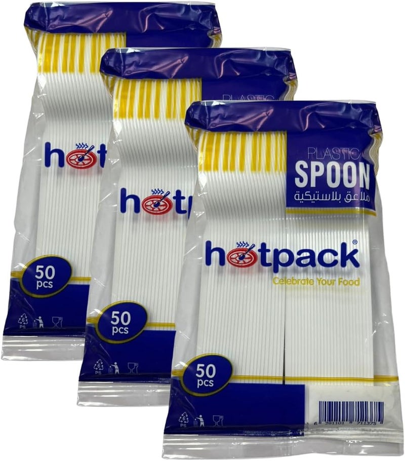 Hotpack Disposable Cutlery Plastic Desert Spoon White, 50-Pieces Pack of 3