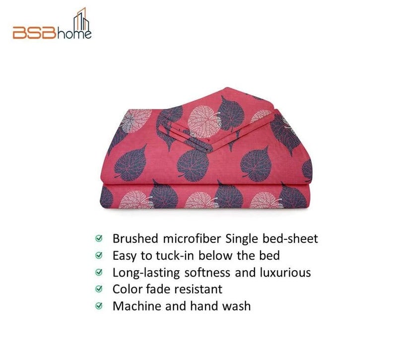 BSB HOME بي إس بي هوم شراشف سرير مفرد فاخرة مع 1 غطاء وسادة - 160 TC قطن جلاسي سوبر ناعم - قابل للتنفس وخالي من التجاعيد - مجموعة من 2 قطعة | وردي وأخضر فاتح - Image 4