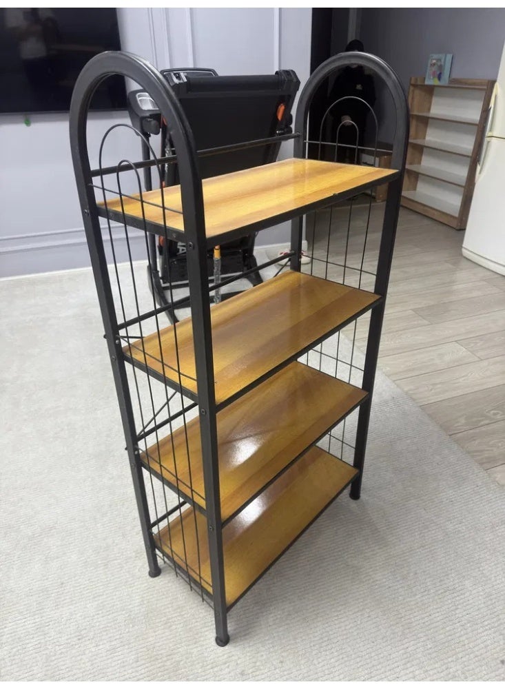 ريكسا رف تخزين صناعي مقوس من 4 طبقات - معدن أسود وخشب بلوط، ارتفاع 120 × طول 60 × عرض 29 سم - Image 2