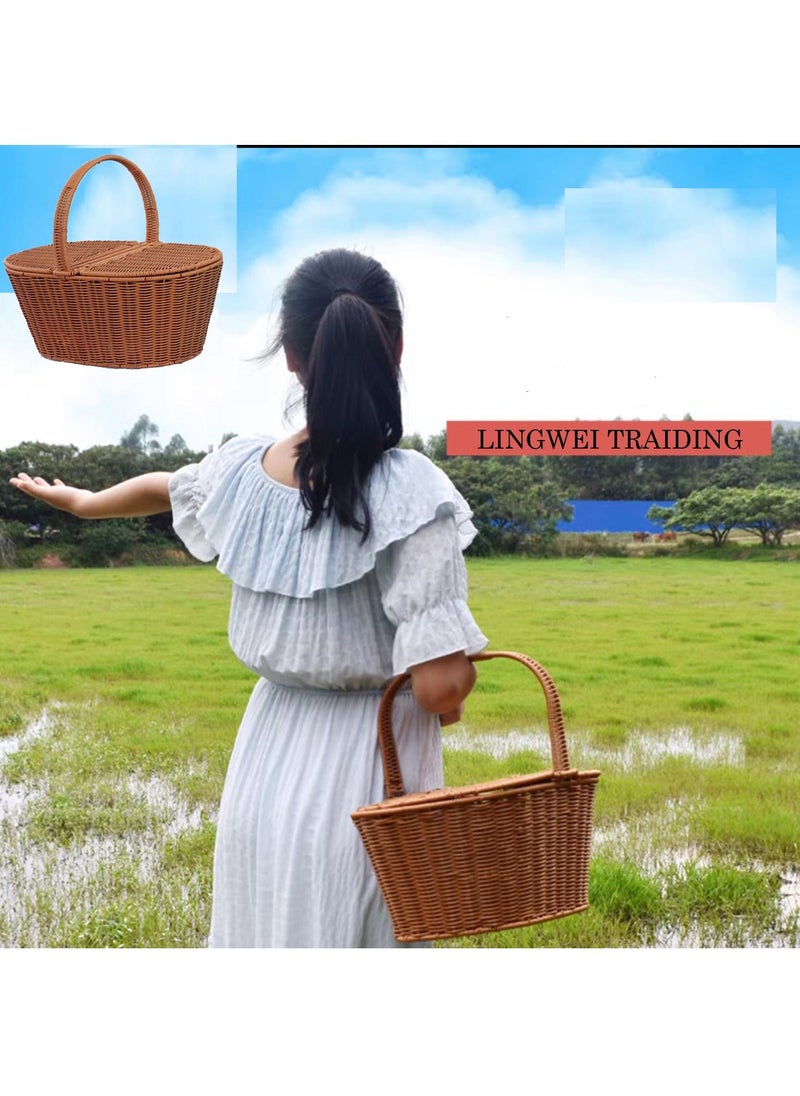LINGWEI Picnic Storage Basket Picnic Basket Fruit Basket Storage Basket With Cover Dinner Basket With Tableware  - Image 4