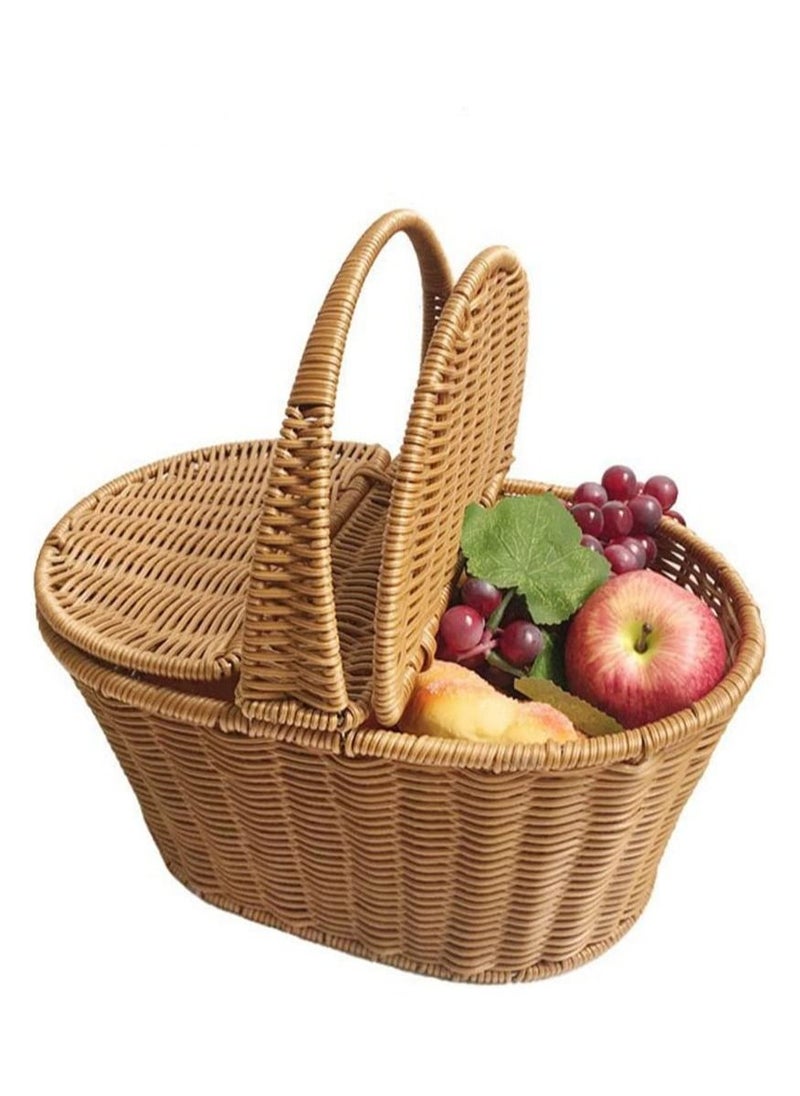 LINGWEI Picnic Storage Basket Picnic Basket Fruit Basket Storage Basket With Cover Dinner Basket With Tableware  - Image 5