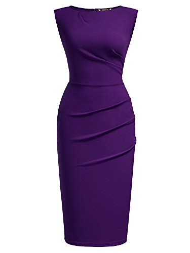 Miusol Women's Retro Ruffle Sleeveless Cocktail Pencil Dress (Medium, A-Purple) - Image 5