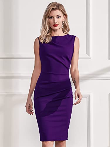 Miusol Women's Retro Ruffle Sleeveless Cocktail Pencil Dress (Medium, A-Purple) - Image 4