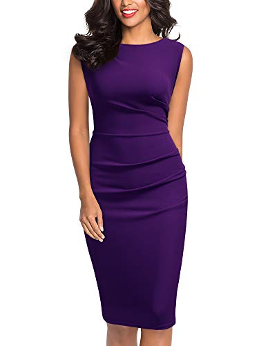 Miusol Women's Retro Ruffle Sleeveless Cocktail Pencil Dress (Medium, A-Purple) - Image 1