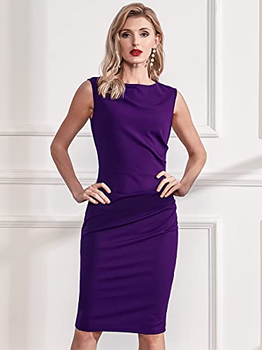 Miusol Women's Retro Ruffle Sleeveless Cocktail Pencil Dress (Medium, A-Purple) - Image 3