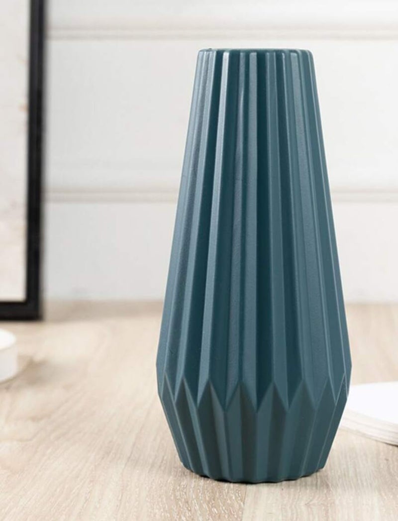VRB DecTM 1Pcs Narrow Striped Plastic Ceramic Vase Flower Vase Pampas Grass VaseVase for FlowerVase for PlantsVase Home Decor Centrepiece Decor for Home OfficeLiving Room Decor Blue Color
