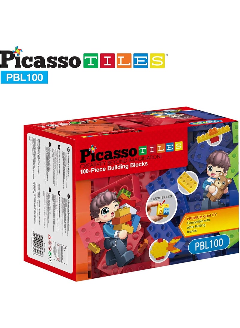 PicassoTiles قطع بناء بيكاسو تايلز 100 | قطع بناء | ألعاب STEM | مجموعة ألعاب تعليمية | قطع تكديس | مجموعة بناء للأطفال لتطوير الدماغ - Image 1