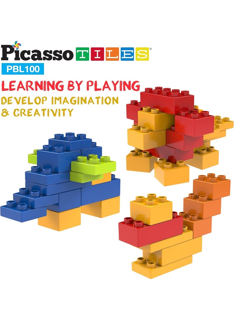 PicassoTiles قطع بناء بيكاسو تايلز 100 | قطع بناء | ألعاب STEM | مجموعة ألعاب تعليمية | قطع تكديس | مجموعة بناء للأطفال لتطوير الدماغ - Image 4
