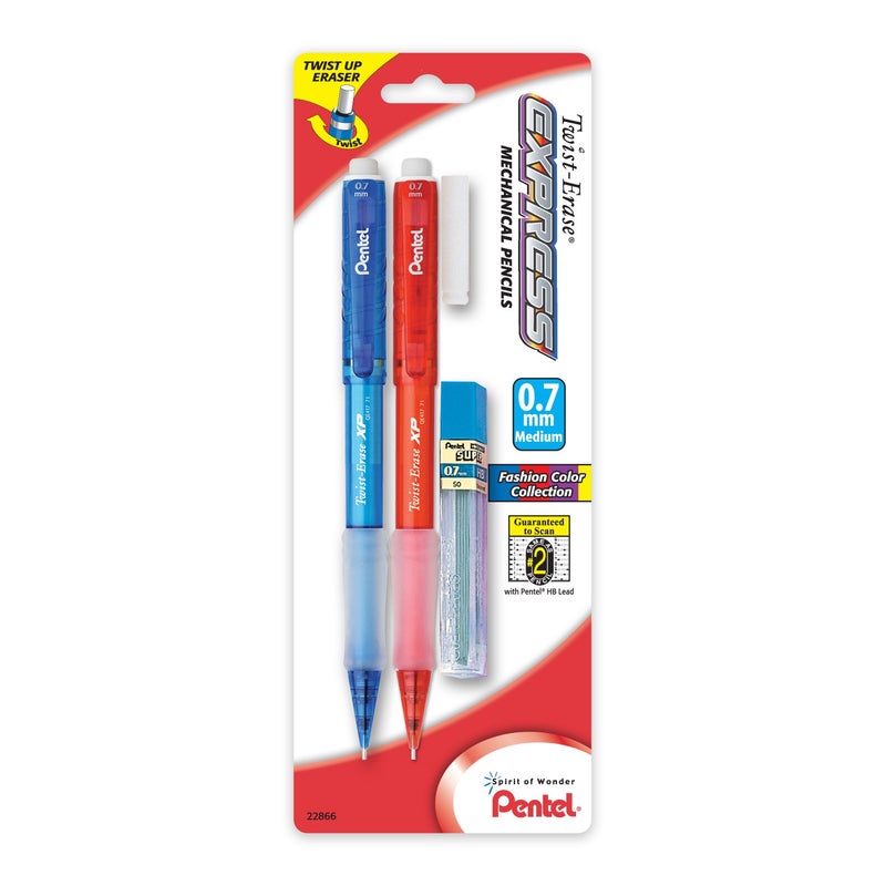 Pentel قلم رصاص أوتوماتيكي بنتل توست-إيراس إكسبريس مع رصاص وممحاة، 0.7 مم، براميل متنوعة، عبوة 2 (QE417LEBP2) - Image 3
