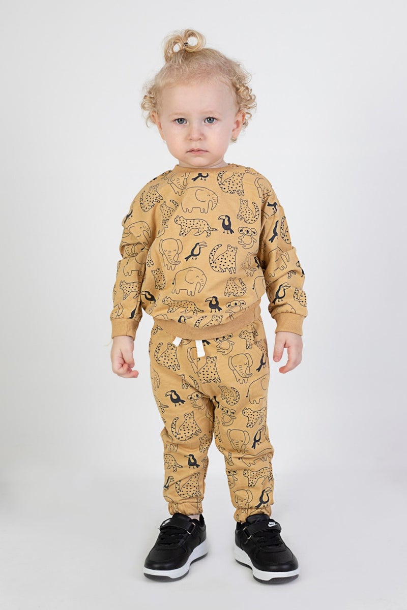Harika Kids Baby Boy Child Two Yarn Fabric Medium Thickness Knitted Basic Bottom Top Tracksuit Set  - Image 3