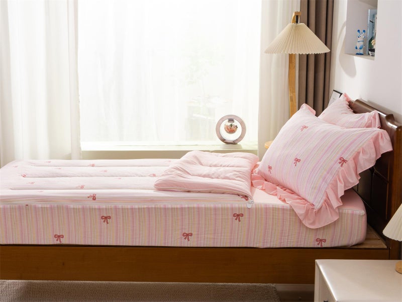 Aimuan Zipper Bedding Pink Bow Printed on Rainbow Comforter Set Set Bowknot Twin Princess Kids Zippered Bedding Set Ultra Soft (Pink-Colorful, Twin) - Image 3