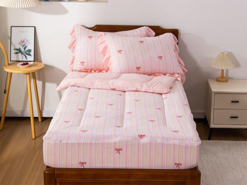 Aimuan Zipper Bedding Pink Bow Printed on Rainbow Comforter Set Set Bowknot Twin Princess Kids Zippered Bedding Set Ultra Soft (Pink-Colorful, Twin) - Image 4