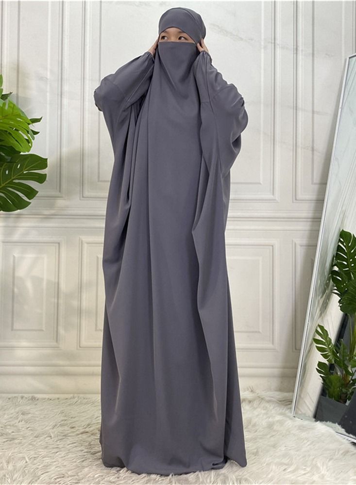 Loquat Women's Solid Bat Sleeve Large Dress Abaya 