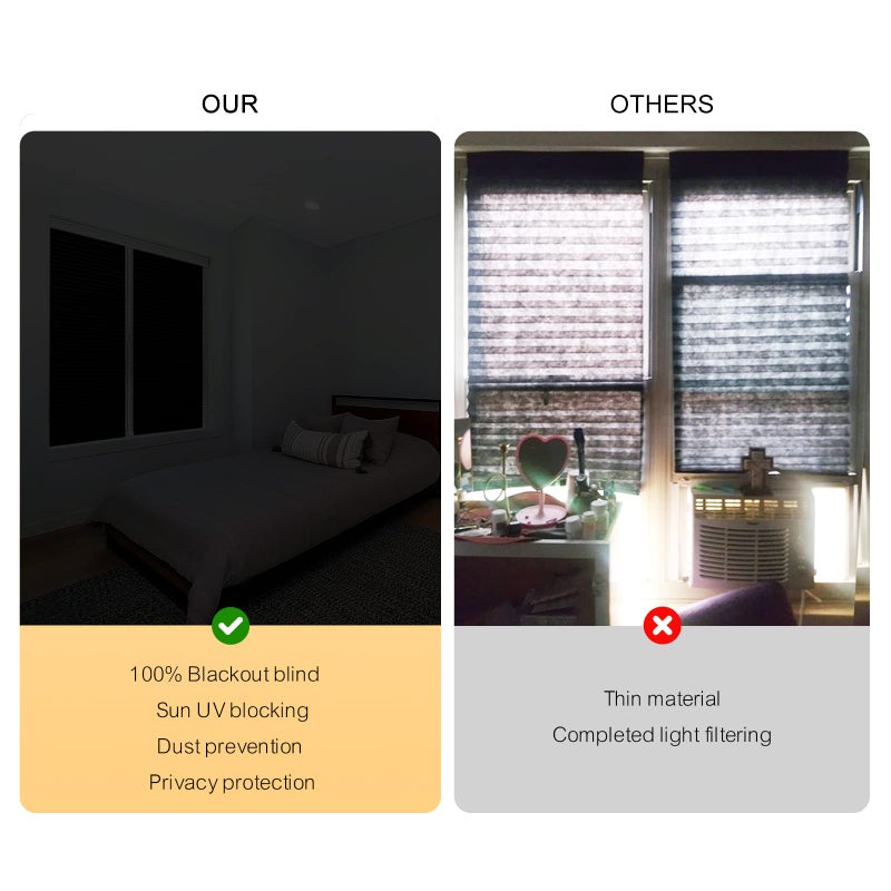 Maritown Window Blinds Cordless Blackout No Drill Cut to Size Clip On Stick On Self Adhesive Temporary Blinds Pleated Paper Blinds for Windows Doors Shades for Home Nursery Bedroom Kitchen Bathroom - Image 4