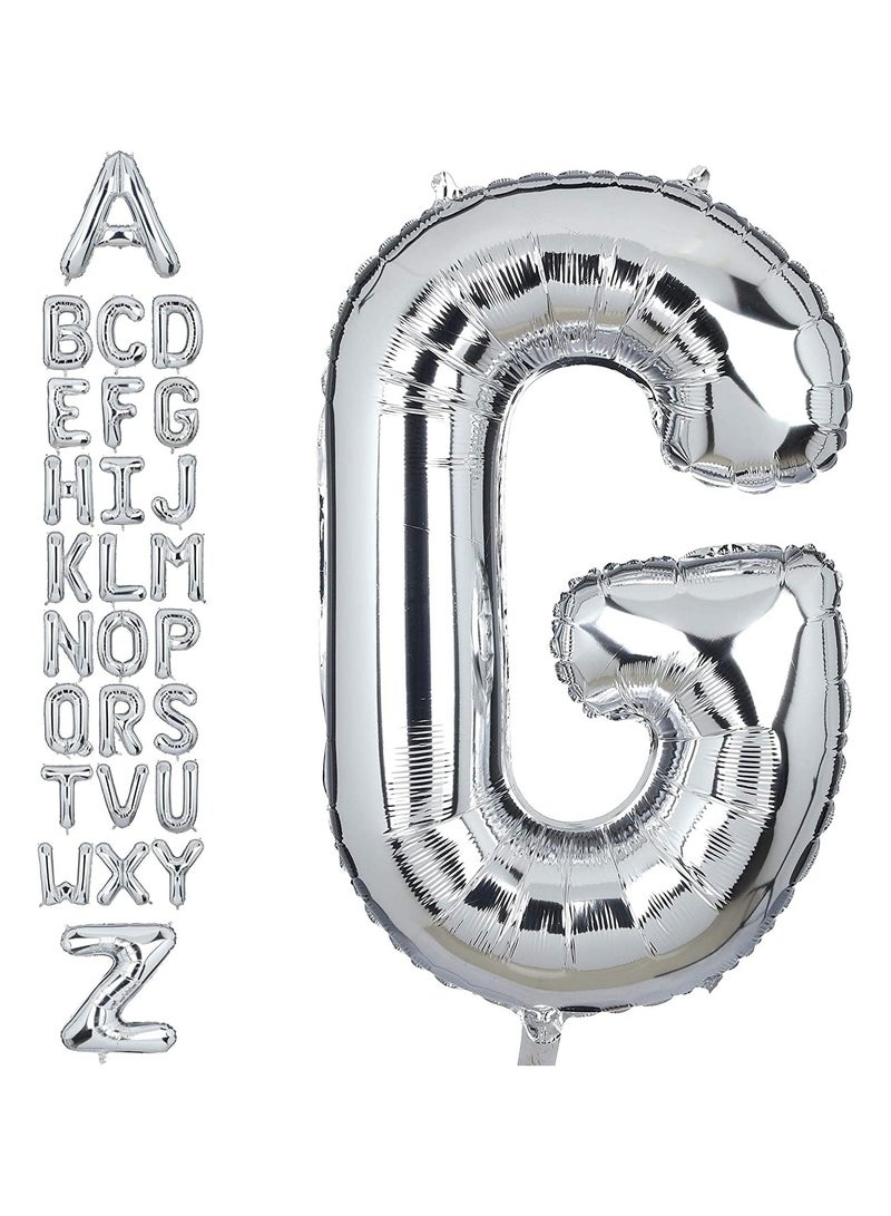 جولد إيدج بالونات هيليوم فضية عملاقة مقاس 32 بوصة على شكل حرف G من رقائق معدنية، بالون مايلر كبير واحد، زينة حفلات أعياد الميلاد، مستلزمات حفلات استقبال المولود الجديد (فضي G) - Image 1