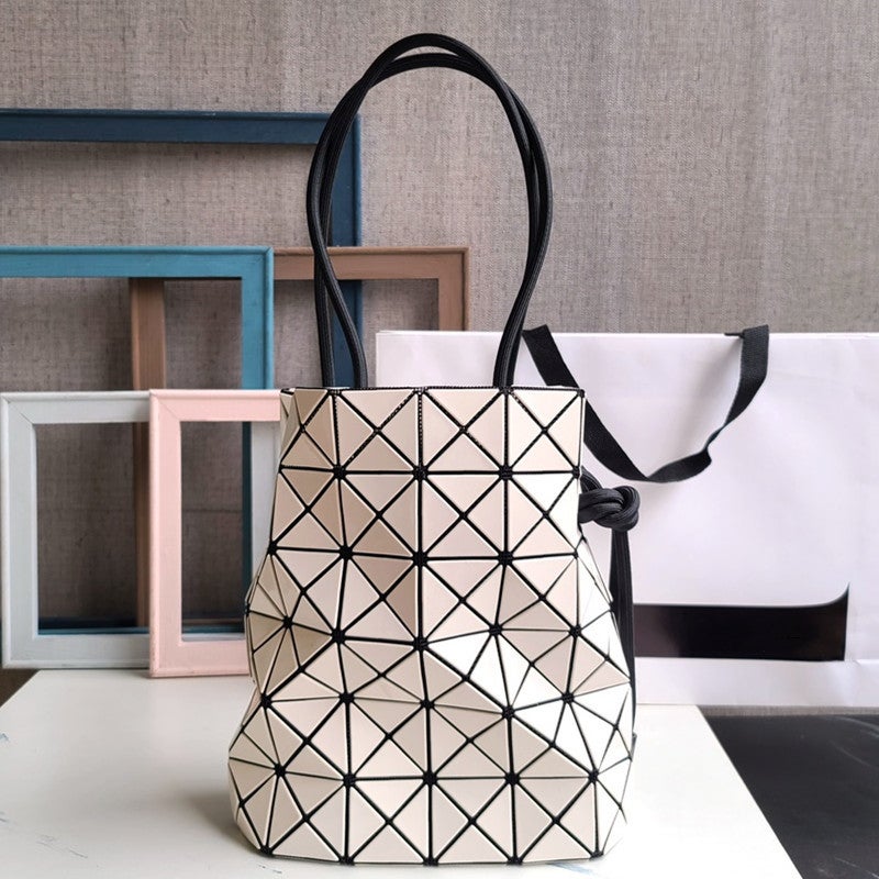 Original Japanese Lingge Women'S Bag Bucket Bag Small Size Beveled Drawstring Frosted Shoulder Hand Crossbody Bag Bright Colorblock Bag - Image 4