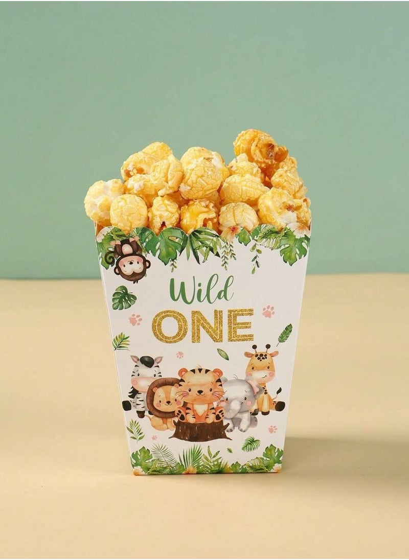 Generic - 10 Paper Popcorn Boxes With A Cute Wild Animal Design Suitable For Birthday Parties And Special Occasions. - Image 1