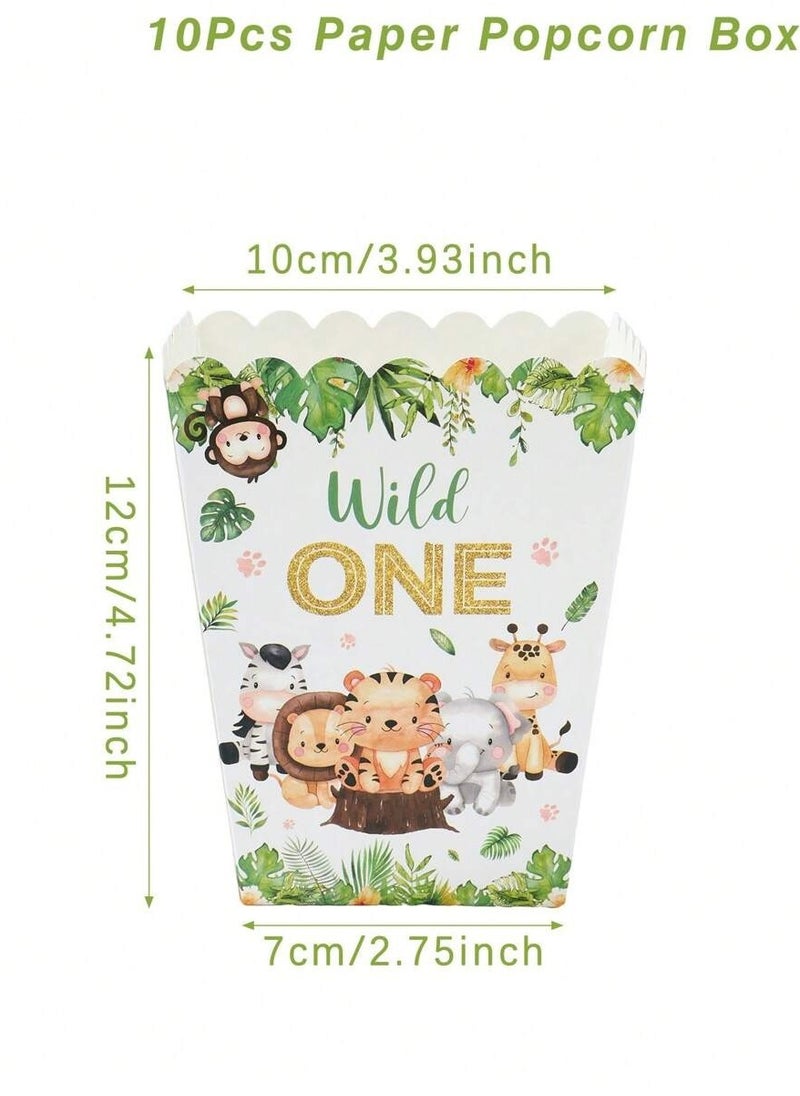 Generic - 10 Paper Popcorn Boxes With A Cute Wild Animal Design Suitable For Birthday Parties And Special Occasions. - Image 1