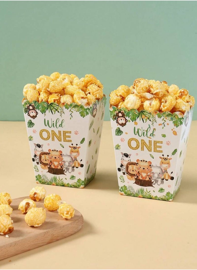 Generic - 10 Paper Popcorn Boxes With A Cute Wild Animal Design Suitable For Birthday Parties And Special Occasions. - Image 1