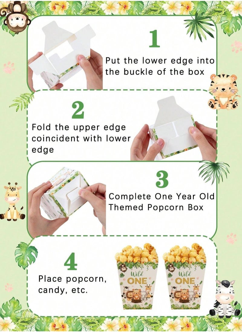 Generic - 10 Paper Popcorn Boxes With A Cute Wild Animal Design Suitable For Birthday Parties And Special Occasions. - Image 1