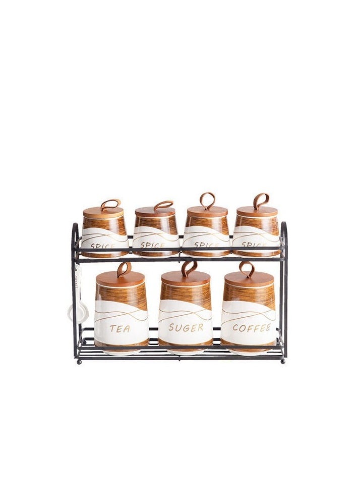 MARBLE - Porcelain spice set, 11 pieces, metal, white marble, MF361-7, with - Image 1