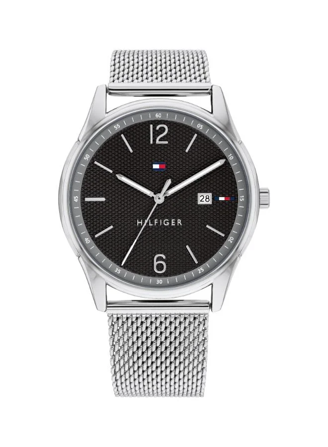 Men's Quartz Watch, Black Dial, Stainless Steel Strap