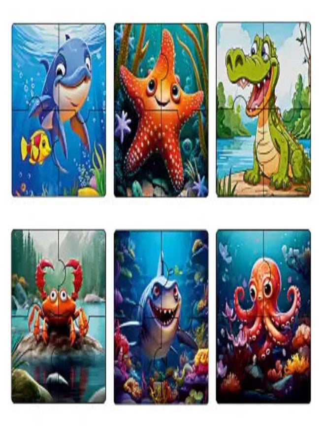 CAPIO ART Kid's Wooden Jigsaw Puzzle Games 6 in 1 Cognitive Development 24 Piece Puzzles Game for Kids Educational UV Printed Marine Life Fun Game (Pack of 6, Ocean Theme) - Image 1