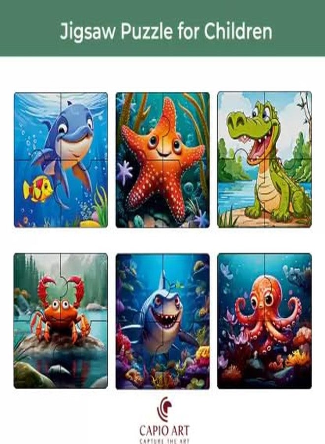 CAPIO ART Kid's Wooden Jigsaw Puzzle Games 6 in 1 Cognitive Development 24 Piece Puzzles Game for Kids Educational UV Printed Marine Life Fun Game (Pack of 6, Ocean Theme) - Image 2