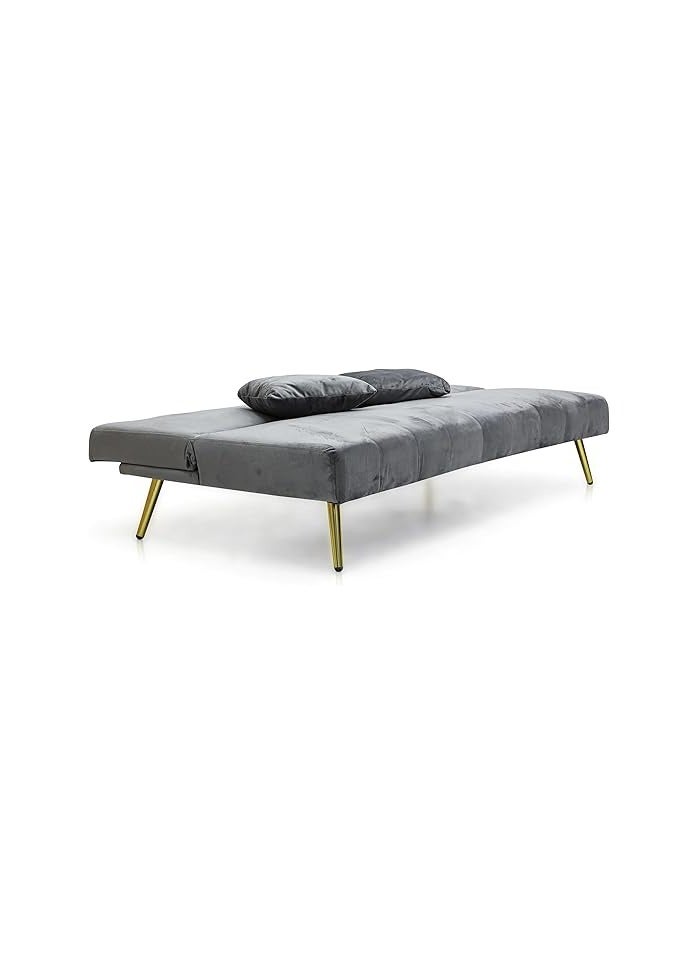 Multi Home Furniture Modern Design MH-1068SB-Grey SOFA CUM BED OR Three Seater Sofa Soft PU velvet 3-Seater Sofa,Made of finiest VELVET sofa AND Golden legs cum bed is Foldable Futon Bed for Living Room Grey  - Image 2