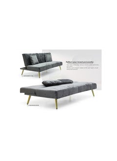 Multi Home Furniture Modern Design MH-1068SB-Grey SOFA CUM BED OR Three Seater Sofa Soft PU velvet 3-Seater Sofa,Made of finiest VELVET sofa AND Golden legs cum bed is Foldable Futon Bed for Living Room Grey  - Image 4