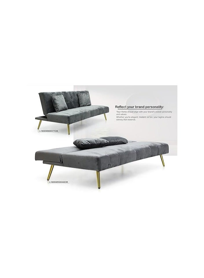 Multi Home Furniture Modern Design MH-1068SB-Grey SOFA CUM BED OR Three Seater Sofa Soft PU velvet 3-Seater Sofa,Made of finiest VELVET sofa AND Golden legs cum bed is Foldable Futon Bed for Living Room Grey  - Image 4