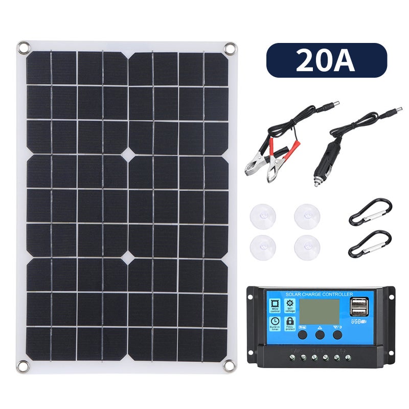Portable 300W Solar Flexible Panel Kits Monocrystalline Silicon Solar Panel with 20A Controller Dual USB Charging Port DC5521 Battery Clamp Interface for Charging 5V Mobile Phones Sports Cameras, 12V - Image 1