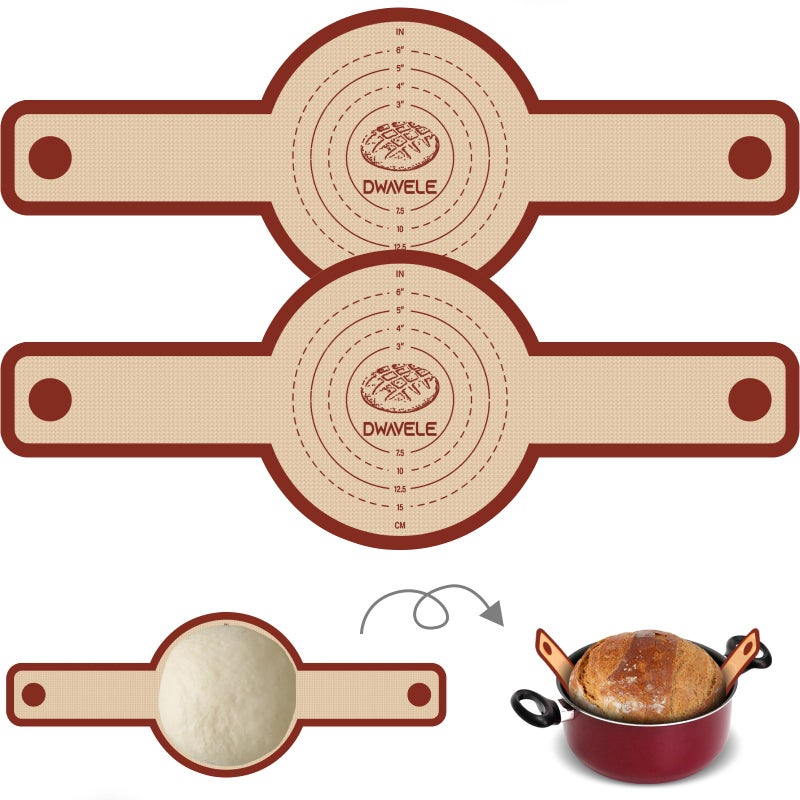 Dwavele Silicone Bread Sling for Dutch Oven, Non-Stick & Easy to Clean Bread Baking Mat Set, 2 Pcs Reusable Bread Sling with Long Handle to Transfer Sourdough (Red, 2PCS Round) - Image 1