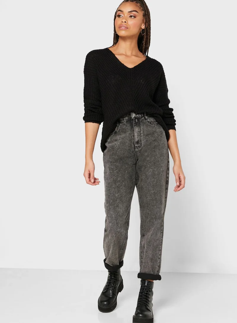 Jacqueline de Yong High Low Ribbed Sweater