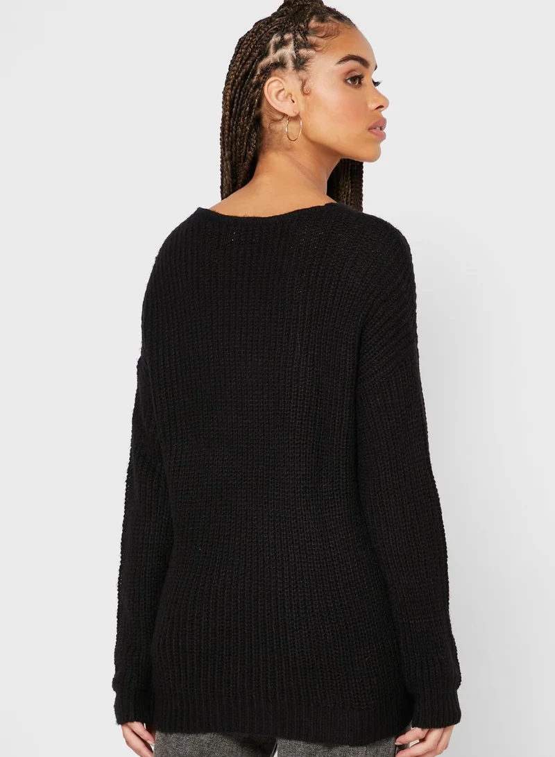 Jacqueline de Yong High Low Ribbed Sweater
