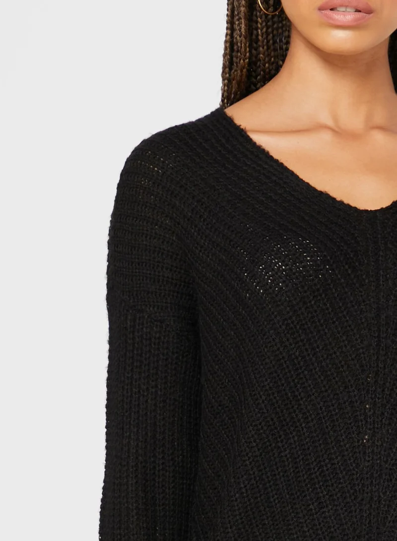 Jacqueline de Yong High Low Ribbed Sweater