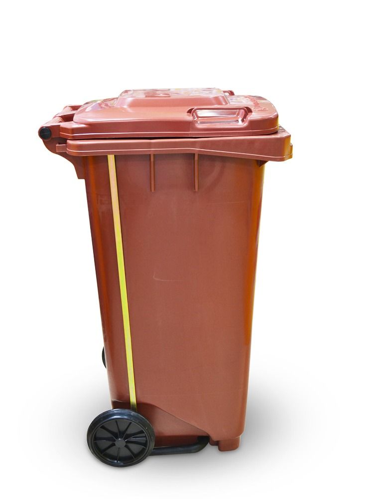 cleaning superstore Plastic Center Step Garbage Industrial Waste  Bin, Trash Bin, Dust Bin with Lid and Wheel - 120L Coffee - Image 2