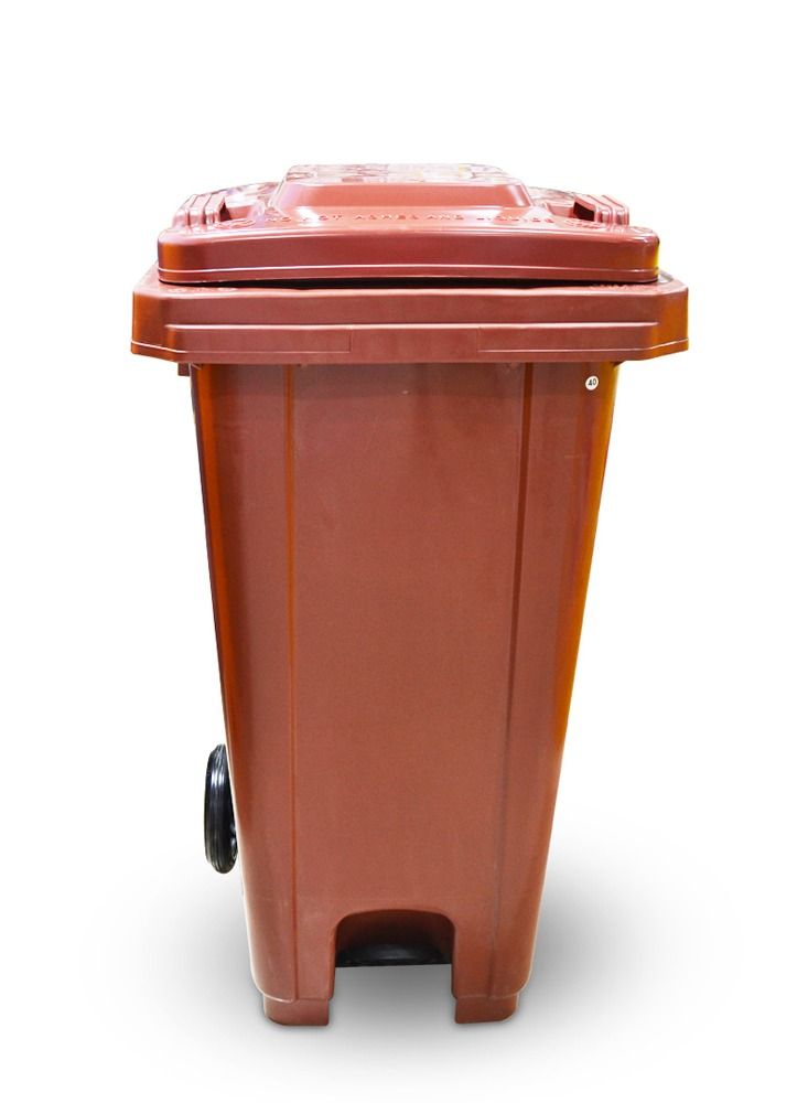 cleaning superstore Plastic Center Step Garbage Industrial Waste  Bin, Trash Bin, Dust Bin with Lid and Wheel - 120L Coffee - Image 1