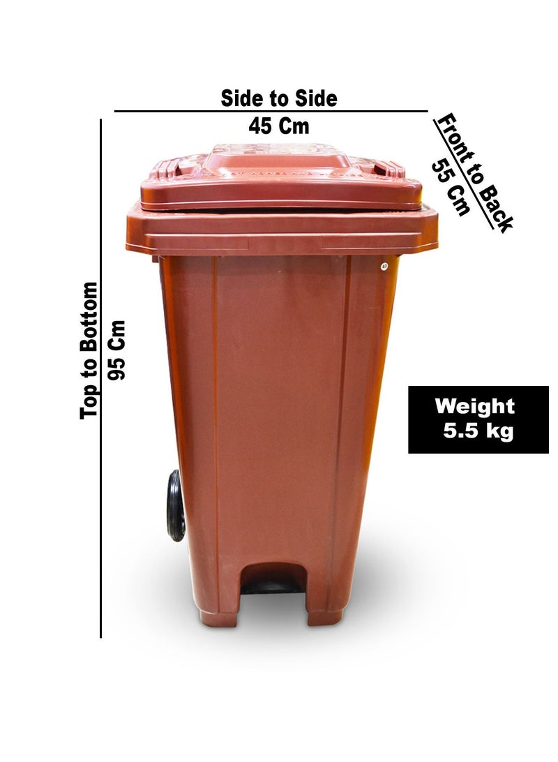 cleaning superstore Plastic Center Step Garbage Industrial Waste  Bin, Trash Bin, Dust Bin with Lid and Wheel - 120L Coffee - Image 3